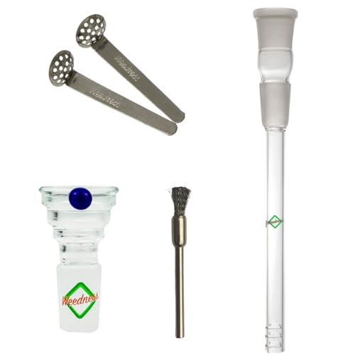 Weedness Bong Glas Chillum Diffuser 14,5 mm Schliff 17 cm 4-teiliges Set - Shillum Zubehör Kopf Adapter Aufsatz Steckchillum Kupplung von Weedness