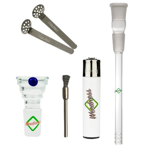 Weedness Bong Glas Chillum Diffuser 14,5 mm Schliff 11 cm 5-teiliges Set - Shillum Zubehör Kopf Adapter Aufsatz Steckchillum Kupplung von Weedness