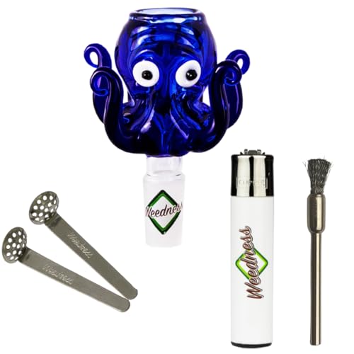 Weedness Bong-Glas-Kopf 14,5 mm Schliff Octopus 4-teiliges Set - Steckkopf Chillum Adapter Bong Zubehör Köpfchen Head Aufsatz Bowl von Weedness