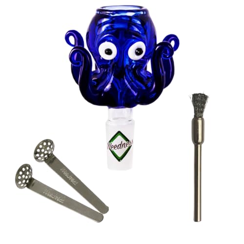 Weedness Bong-Glas-Kopf 18,8 mm Schliff Octopus 3-teiliges Set - Steckkopf Chillum Adapter Bong Zubehör Köpfchen Head Aufsatz Bowl von Weedness