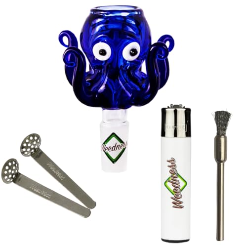 Weedness Bong-Glas-Kopf 18,8 mm Schliff Octopus 4-teiliges Set - Steckkopf Chillum Adapter Bong Zubehör Köpfchen Head Aufsatz Bowl von Weedness