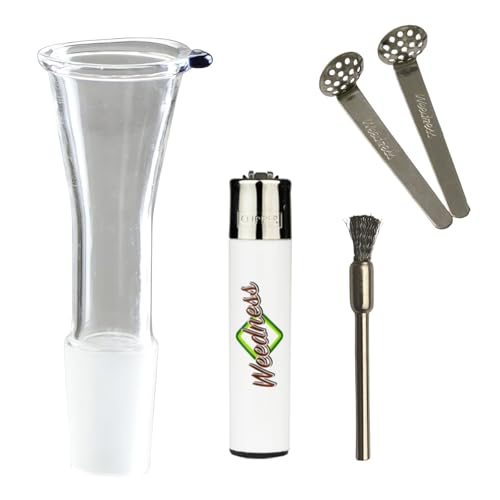 Weedness Bong-Glas-Kopf 18,8 mm Schliff Trichter lang 4-teiliges Set - Steckkopf Chillum Adapter Bong Zubehör Köpfchen Head Aufsatz Bowl von Weedness