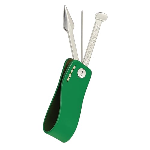 Weedness Bong & Pfeifen-Stopfer 8 cm aus Metall & Leder Grün – Set Pfeifenbesteck Pfeifenreiniger Etui Zubehör Siebe von Weedness