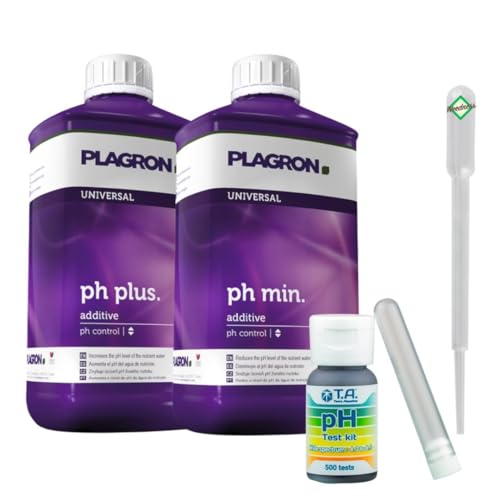 Weedness GHE pH-Wert-Messgerät Kit mit 500 Tests + 500 ml Plagron Ph-Plus + 500 ml Plagron Ph-Minus - Teststreifen Pool Wassertester Test Streifen Tester Pool von Weedness