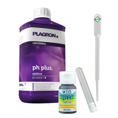 Weedness GHE pH-Wert-Messgerät Kit mit 500 Tests + 500 ml Plagron Ph-Plus - pH Teststreifen Pool Wassertester Test pH-Streifen pH-Tester Pool von Weedness