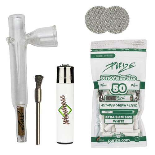 Weedness Glas-Pfeife mit Aktivkohlefilter 14 cm 5-teiliges Set – Tabakpfeife Schraubpfeife Smoking Pipe für Unterwegs Purpfeife Kleine Edle Pfeifen von Weedness