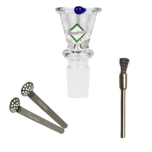 Weedness Bong-Glas-Kopf 14,5 mm 3-teiliges Set Trichter - Steckkopf Chillum Adapter Bong Zubehör Köpfchen Head Aufsatz Bowl von Weedness