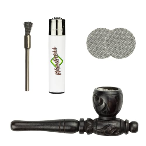 Weedness Holz-Pfeife in Schwarz 10 cm 4-teiliges Set - Ebenholz Tabak Pfeife Holz-Pfeifchen Smoking Pipe Holzpfeife Rauchen von Weedness