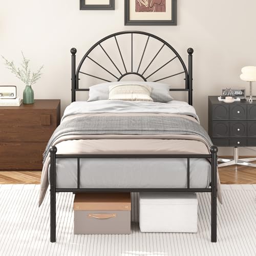 Weehom Doppelbettrahmen mit Kopfteil und Fußteil, schwarzes Doppelbett, Metall-Plattformbett, Stauraum unter dem Bett, robuste Stahllattenstütze, geräuschfrei, keine Boxspring erforderlich, einfache von Weehom