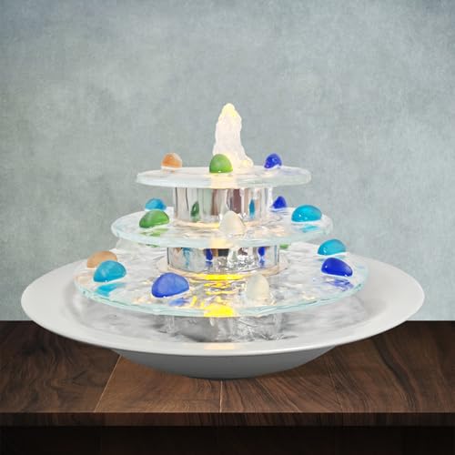Weejian 3-Tier Tischplatte Brunnen Home Wasserfall, Zen Meditation Innenbrunnen mit LED-Licht, Desktop-Dekor Beruhigende Sound Meditation Entspannende Wasser-Eigenschaft für Raum Büro Tischdekoration von Weejian