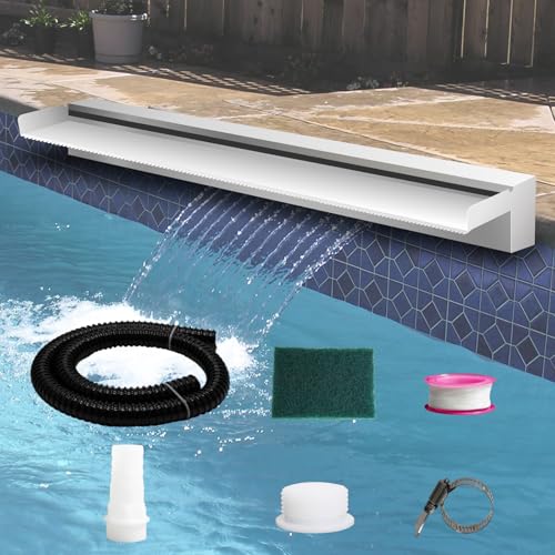 Weejian Pool Brunnen Edelstahl Teich Wasserfall Spillway Kits für Innen-/Außendekorativ, 90x20x10cm Pool Wasser Feature für Garten Patio, Hinterhof Koi Teich Dekor (kein LED-Licht) von Weejian