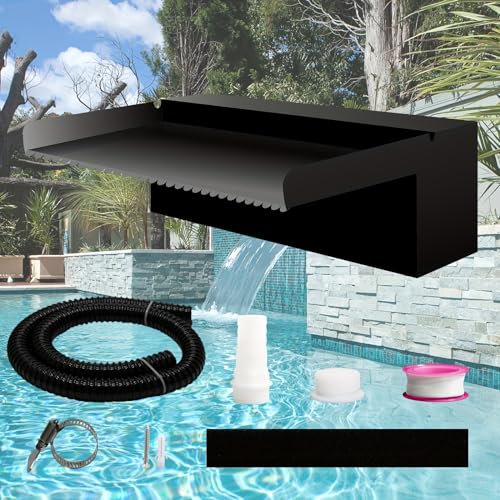 Weejian Teich Wasserfall Spillway Pool Brunnen Wasser Feature, Schwarze Edelstahl Brunnen im Freien, Schwimmbad Wasser Fluss Wasserfälle Kit für Garten Patio Teiche-30x20x10cm (KEIN Licht) von Weejian