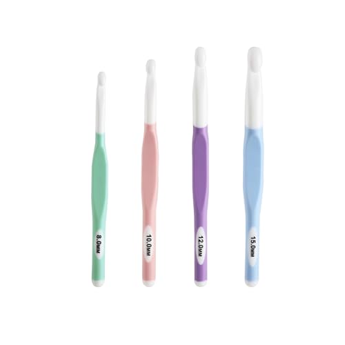 Weenwill Groß Häkelnadel Set,4 Stück Große Ergonomische Häkelnadeln (8 mm,10 mm,12 mm,15 mm) aus Kunststoff,zum Stricken von Dickem Garn,zum Stricken von Decken,Schals,Teppichen und DIY-Bastelschals von Weenwill