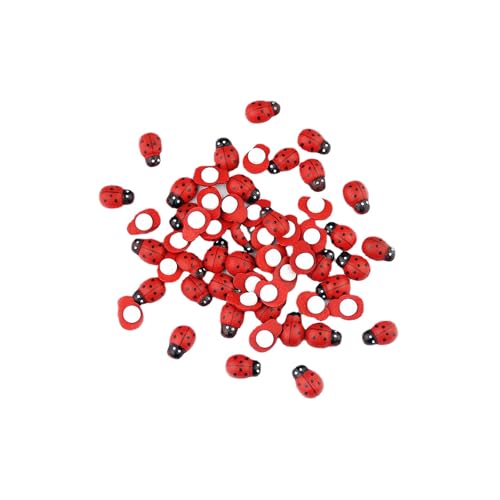 Weenwill Mini Marienkäfer,100 Stück 8 * 11mm Holz Selbstklebend Marienkäfer GlüCkskäfer Rot Ladybug Verzierungen für DIY Handwerk Scrapbooking Bastelarbeiten von Weenwill