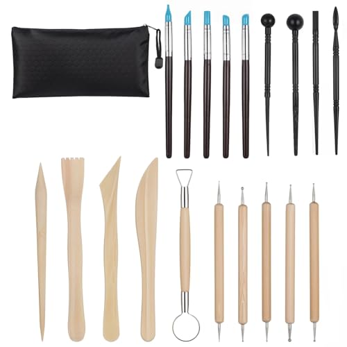 Weenwill Modellierwerkzeug,20 PCS Töpferwerkzeug Set,Modellierwerkzeugen,Modellierwerkzeugen,Keramikwerkzeugen,Schnitzwerkzeugen mit Aufbewahrungstasche zum Gravieren,Prägen und Formen von Weenwill