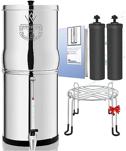 Weeplow® Venus Schwerkraft-Wasserfiltrationssystem 5,6 Liter AISI 304 mit 2 O'Pure 2 Reinigungselementen, Wasserhahn mit Wasserwaage und kostenloser Edelstahlhalterung von Weeplow