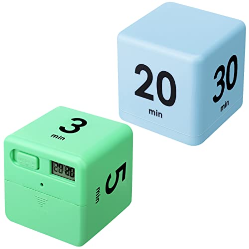 2 Stück Cube Timer Schwerkraftsensor Flip Timer Kinder Timer Workout Timer und Spiel-Timer für Zeitmanagement, 1 3 5 10 Minuten und 15 20 30 60 Minuten (grün, blau) von Weewooday