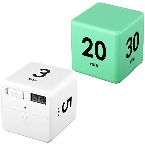 2 Stück Cube Timer Schwerkraftsensor Flip Timer Kinder Timer Workout Timer und Spiel-Timer für Zeitmanagement, 1 3 5 10 Minuten und 15 20 30 60 Minuten (weiß, grün) von Weewooday