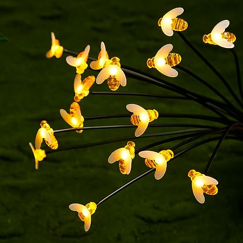 Weewooday 2 Stück 8 LED Bienen Lichter Solarbetriebene Glühwürmchen Lichter Solar Bienen Beleuchtungen Schwankende Solarleuchten Solarlampen Deko für Terrasse Garten Gehweg, Warmes Licht von Weewooday