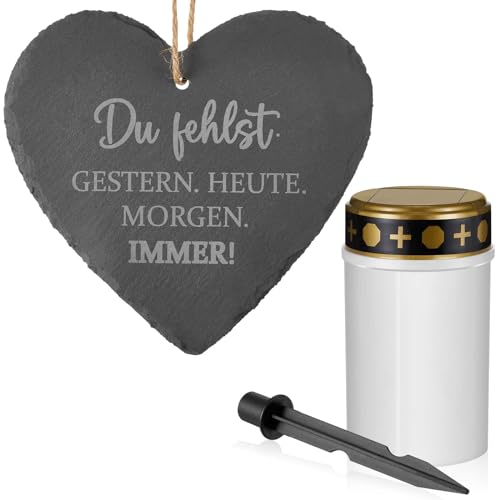 Weewooday Grabschmuck Set Solar LED Grablicht mit Erdspieß Schiefertafel in Herzform Schieferherz mit Gravur LED Grabkerze mit Flackereffekt Wetterfest Schieferplatte für Grabdeko Erinnerung (Weiß) Weewooday Grabschmuck Set Solar LED Grablicht mit Erdspieß Schiefertafel in Herzform Schieferherz mit Gravur LED Grabkerze mit Flackereffekt Wetterfest Schieferplatte für Grabdeko Erinnerung (Weiß) von Weewooday