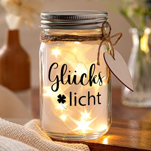 Weewooday Glückslicht LED Flaschenlicht Glas mit Lichterkette Geburtstagsgeschenk für Frauen Männer Beste Freundin Hochzeit Geldgeschenk Geschenke für Lehrerin Grundschule Abschluss(Glückslicht) von Weewooday