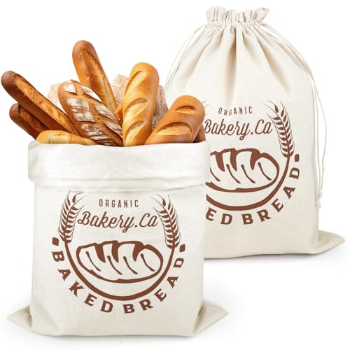2 Stück Brotbeutel Leinen mit TPU Innenfutter 45x35cm, Brotsack zum Aufbewahrung Frischhalten Wiederverwendbare Brottasche für Brotaufbewahrung Brottüten Leinen mit Kordelzug für Selbstgemachtes Brot von Wefaly