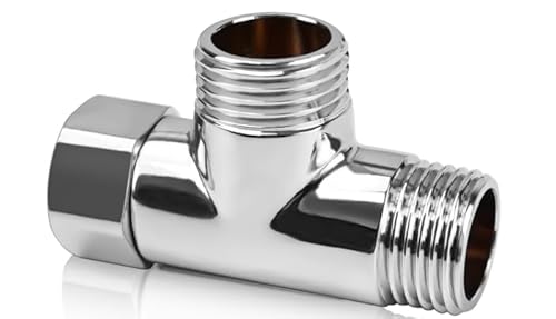 T Stück Wasseranschluss 1/2 Zoll, Messing T Stück Wasseranschluss Verteiler 3-Wege-T-Form-Adapter Duschschlauch Adapter für Trinkwasser Wasserhahn(Ø 20mm) von Wefaly