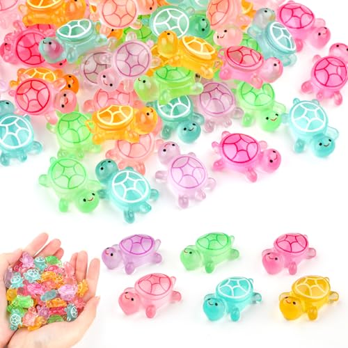 60 Stück Mini Leuchtende Schildkröten Harz, Miniatur Figuren Im Dunkeln Leuchtende Bunt Mini Tiere DIY Micro Landschaft Szenen Winzige Schildkröten Mini Turtle für Garten Aquarium Heimdekorationen von Wefaly