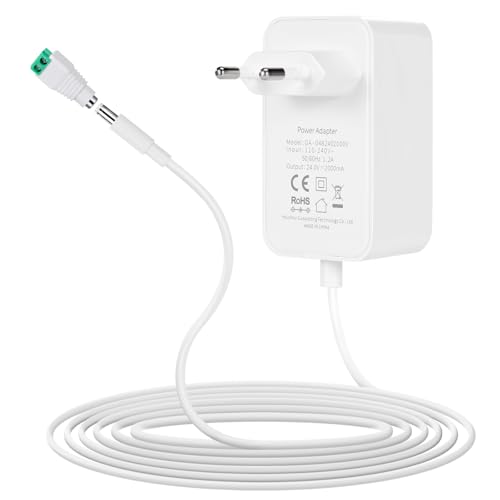 24V Netzteil 2A Steckernetzteil, 110-240V AC to DC 24V2A 1A Adapter Netzadapter Transformator mit Weiblich DC, EU Stecker für LED Streifen Massagepistole Radio Router von Wefomey