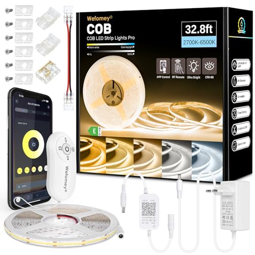 COB LED Streifen 10M, APP Steuerung, LED Streifen Warmweiss Kaltweiß 2700K-6500K, 24V Dimmbar Flexible LED Strip Set mit Fernbedienung und Netzteil,CRI 92 6080LEDs für Wohnzimmer Treppe Küche DIY Deko COB LED Streifen 10M, APP Steuerung, LED Streifen Warmweiss Kaltweiß 2700K-6500K, 24V Dimmbar Flexible LED Strip Set mit Fernbedienung und Netzteil,CRI 92 6080LEDs für Wohnzimmer Treppe Küche DIY Deko von Wefomey
