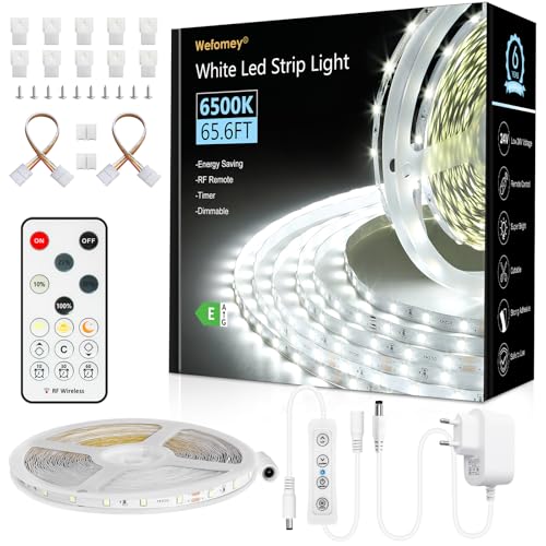 LED Strip 20M Kaltweiß, LED Streifen Kaltweiss 6500K Dimmbar, 24V Selbstklebend Weiß Flexible DIY Leiste, 960 LEDs Superhell LED Lichtband mit Netzteil Fernbedienung für Innen Küche Treppe Deko LED Strip 20M Kaltweiß, LED Streifen Kaltweiss 6500K Dimmbar, 24V Selbstklebend Weiß Flexible DIY Leiste, 960 LEDs Superhell LED Lichtband mit Netzteil Fernbedienung für Innen Küche Treppe Deko von Wefomey