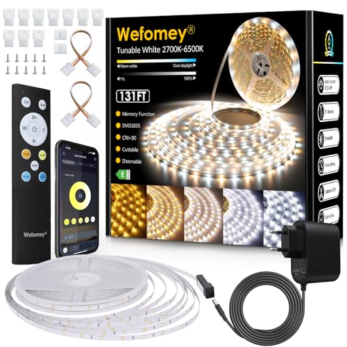 LED Strip 40M Set Dimmbar, APP Steuerung, Warmweiß bis Kaltweiß LED Streifen 24V Selbstklebend mit Netzteil Fernbedienung, Flexibel DIY LED Band 2700K-6500K, led Lichtband für Innen Küche Zimmer Deko von Wefomey