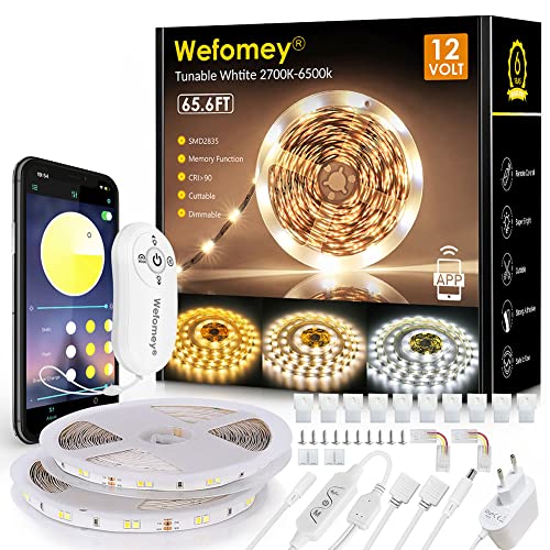 Led Strip 20m, Streifen 2700K-6500K 12V Lichtband Kaltweiß Warmweiß Flexibel DIY, Smart Selbstklebend Mit Fernbedienung und APP, Dimmbar, für Küche, Party, Schlafzimmer von Wefomey