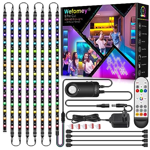 Unterbauleuchte Küche LED, 8X50CM RGB Unter Kabinett LED Licht Kit mit Bewegungsmelder, DIY 12V LED Lichtleiste mit Fernbedienung, Adapter, Musik Sync, für Vitrine, TV, Regale, Schrank, Schreibtisch von Wefomey