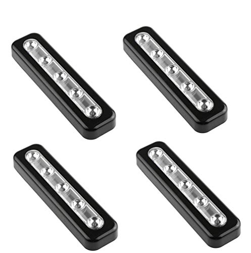 Pack von 4, WeFoonLo DIY Stick-on 5 LED-Touch-Tap-Leuchten Akku-Push-Licht für Schränke, Schränke, Schrank, Flur, Treppen, Dachböden, Garagen, Auto, Schuppen, Abstellraum (Schwarz) von WeFoonLo