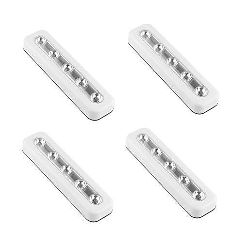 Pack von 4, WeFoonLo DIY Stick-on 5 LED-Touch-Tap-Leuchten Akku-Push-Licht für Schränke, Schränke, Schrank, Flur, Treppen, Dachböden, Garagen, Auto, Schuppen, Abstellraum (Weiß) von WeFoonLo