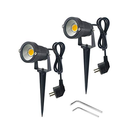 Wefond 2 Paket Outdoor Landschaft Beleuchtung 5 Watt COB Led-strahler für Garten Rasen Yard Pfad mit Spiked Ständer und Stecker Adapter (Warmweiß) von WeFoonLo