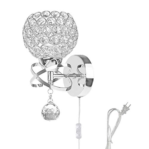 WeFoonLo Modern Crystal Wandleuchte Pendent Lampe Chrom Finish Schlafzimmer Sconce Beleuchtung Befestigung mit Switch und stecker, E27 Sockel von WeFoonLo