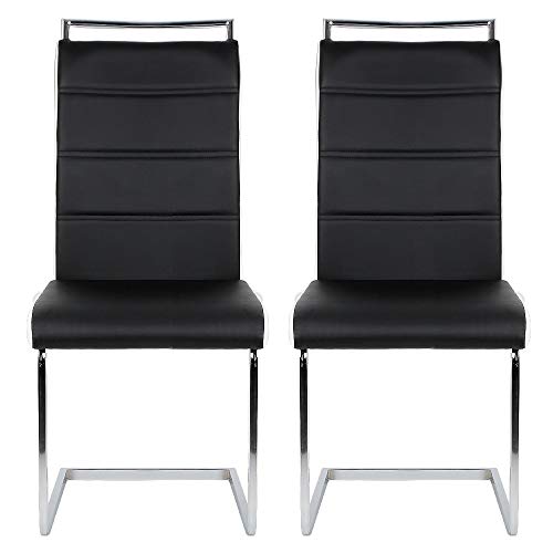 Wefun Esszimmerstühle 2er Set, Esszimmerstuhl Schwingstuhl Breite Sitzfläche mit Hoher Rückenlehne (Schwarz-Weiß, 2) von Wefun