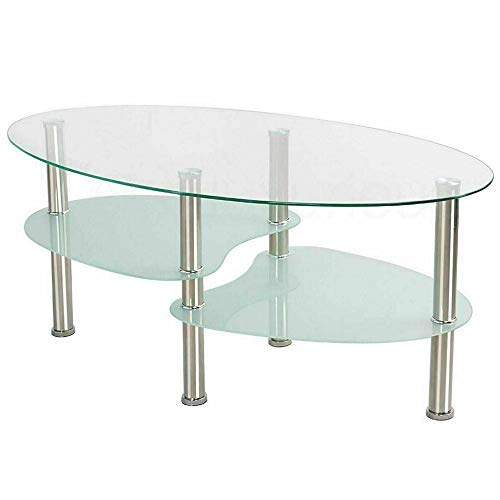 Wefun Ovaler Tische Couchtisch Glasplatte Tisch Ende Couchtisch 3 Tier für Wohnzimmer 90 x 50 x 43 cm (Transparent + Weiß) von Wefun