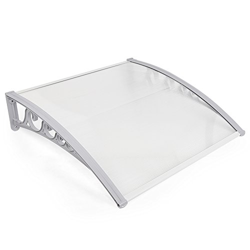 Wefun Vordach für Haustür 60 x 100 cm, 5 mm PC-Hohlplatte, PP Plastik Gewölbter Rahmen und Aluminium Frontstange, Durchscheinend Fenstermarkise Vordach Haustür Regenschutz von Wefun
