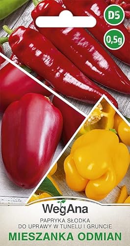 WegAna Paprika Gemischte Süße Sorten 0,5g (Etwa 60 Samen) Mischung Robuste Gemüsesamen, Gemüse Samen, Samen Anzucht, Saatgut für Gewächshaus von WegAna