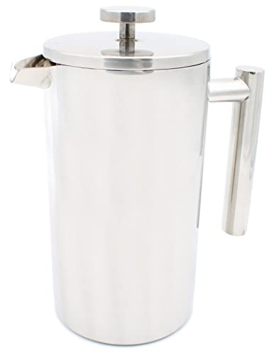 Wegardt French Press 1 Liter, doppelwandig, Kaffeebereiter mit Edelstahlfilter, Stempelkanne für Kaffee, Edelstahl glänzend von Wegardt