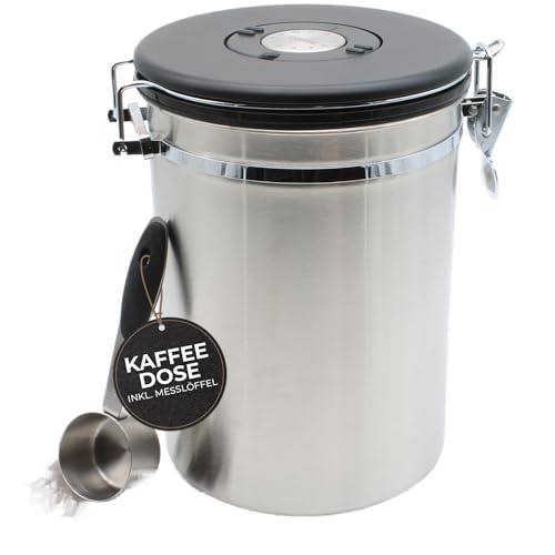 Wegardt Kaffeedose für 1kg Bohnen I Behälter für Kaffeebohnen I Aromadose aus Edelstahl I Bohnenbehälter aromadicht I Kaffeebehälter inkl. Messlöffel von Wegardt