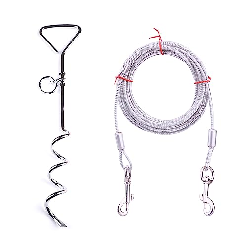 Hundeleine, Hundeleinen, Kabel und Pfahl, Set 9,8 / 16,4 / 10 m, für alle Rassen, 360-Grad-Drehgelenk, Stahldraht Hundeleine, Hundeleinen, Kabel und Pfahl, Set 9,8 / 16,4 / 10 m, für alle Rassen, 360-Grad-Drehgelenk, Stahldraht von Wegiwuca