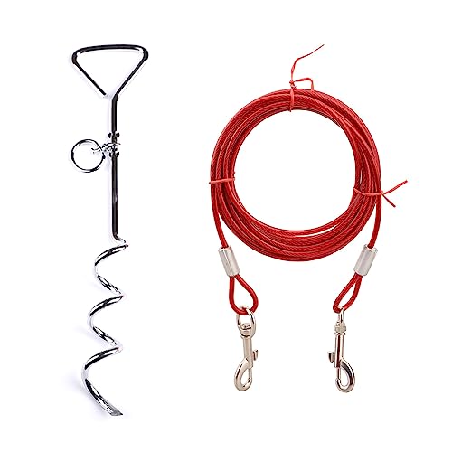 Hundeleine, Hundeleinen, Kabel und Pfahl, Set 9,8 / 16,4 / 10 m, für alle Rassen, 360-Grad-Drehgelenk, Stahldraht Hundeleine, Hundeleinen, Kabel und Pfahl, Set 9,8 / 16,4 / 10 m, für alle Rassen, 360-Grad-Drehgelenk, Stahldraht von Wegiwuca