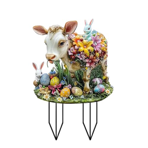 Wegiwuca Outdoor Decoration Garten Steck Ostereier Kaninchen Und Kuh Kaninchen Schild Outdoor Decore Stake Family Feier von Wegiwuca