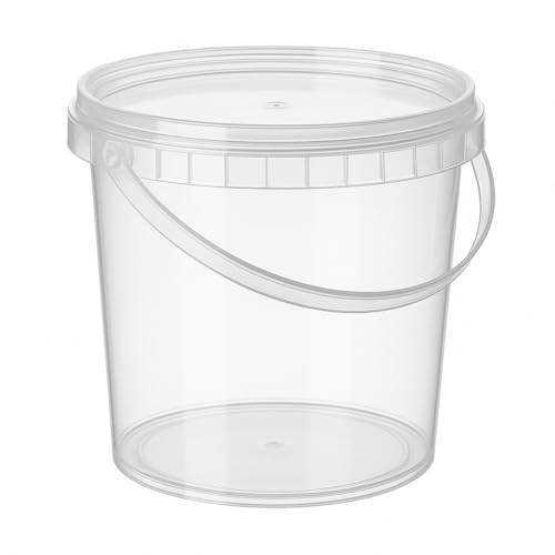 Kunststoffeimer transparent durchsichtig mit Deckel 2,3 Liter - lebensmittelecht, stabil, luftdicht - Plastikeimer mit Henkel - leer (5 Stück) von Wegmann