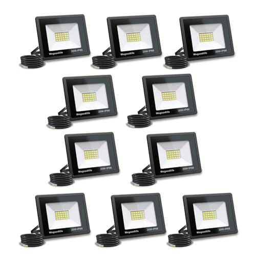 Wegoodlife 10 Stück 20W LED Strahler Außen, Superhell 1510LM Wandleuchte, 6500K Kaltweiß Aussenstrahler, IP66 Wasserdicht Flutlicht, Scheinwerfer für Hinterhof Auffahrt Garage Sportplatz Flur Garten von Wegoodlife