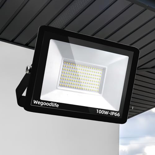Wegoodlife 100W LED Strahler Außen, Superhell 8140LM Scheinwerfer, IP66 Wasserdicht Fluter Flutlicht, 6500K Kaltweiß Aussenstrahler, Außen Sicherheitsbeleuchtung für Lager Garten Garage Hof Parkplatz von Wegoodlife